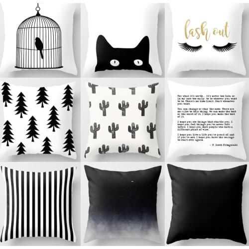 Black and White Cushion Cover Geometric Polyester Throw Pillow Covers Decorative 45x45cm Couch Pillows Fashion Nordic Pillowcase