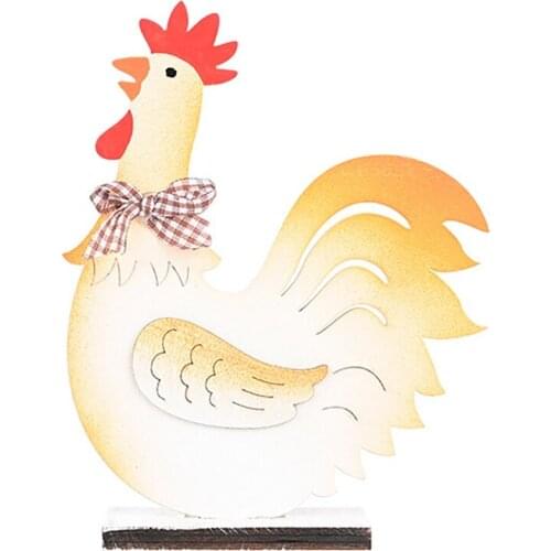 Wooden Easter Ornament Bowknot Chicken Shape Figurines Festive Atmosphere Decoration for Desktop Yard
