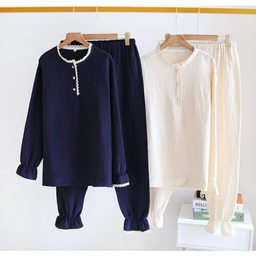 Housewear Womens Pajamas Sets Cotton Suit Large Spring Summer Nightwear New Long Sleeve Round Neck Female Sleepwear Nightgown