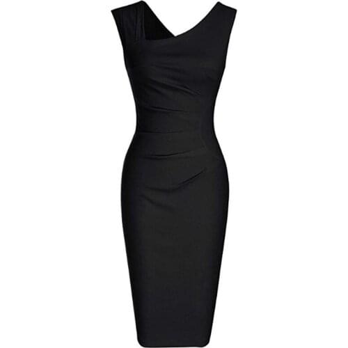 Elegant Women Dress Vogue Style Solid Color Pencil Lady Dress Wiggle Pin-up Housewife Tea Dress