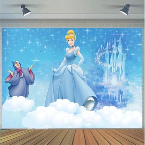 Cartoon Blue Princess God-Mother Photography Background Backdrop Children Birthday Party Show Decoration Tapestry Photo Studio