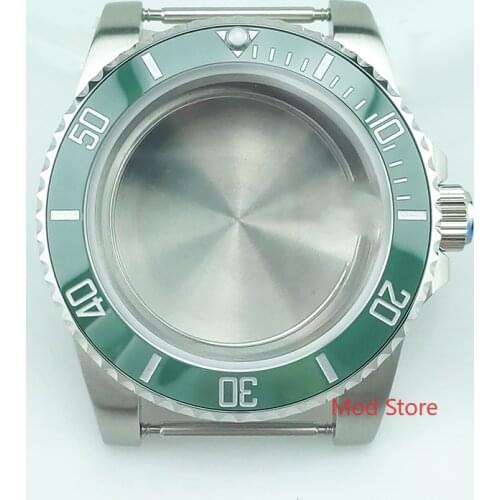 10ATM WR 40mm Diver Sapphire Crystal Green Silver Ceramic Bezel Watch Case For eta2836 Miyota8215 Sub Style