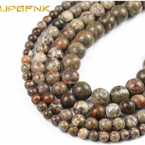 UPGFNK Natural Ocean Stone Round Loose Spacer Beads For Jewelry Making 15" Strands 6/8/10/12mm DIY Bracelet Necklace Accessories