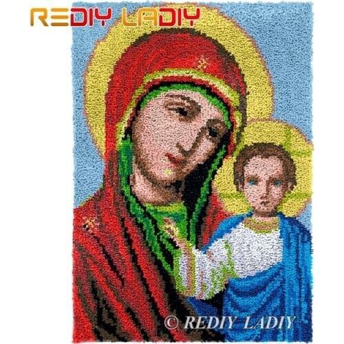 Latch Hook Kits DIY Carpet Rug Virgin Mary Plush Wall Tapestry Kits Crochet Floor Mat Thick Yarn Cushion Arts & Crafts 61*88cm