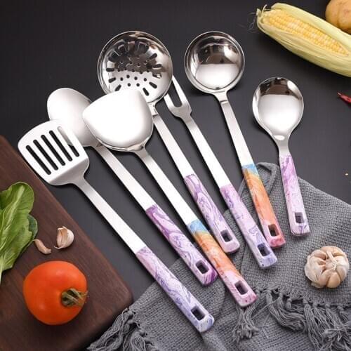Cooking stainless steel thickened spatula cooking shovel rice spoon frying shovel soup colander household seven-piece set