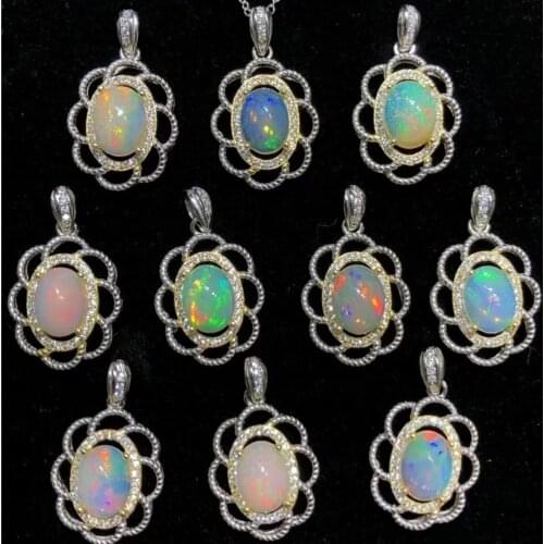 Hot Selling Natural Opal Jewelry 925 Sterling Silver Opal Flower Pendant Necklace