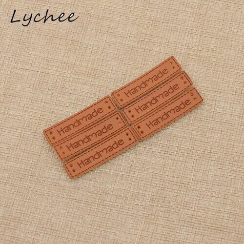 Lychee 50pcs Brown English Letters Handmade PU Leather Labels DIY Craft For Women Sewing Clothes Decor Markers