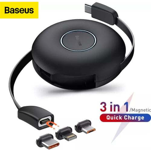 Baseus Magnetic 3 in 1 USB C Cable For IPhone 12 11 USB Type C Fast Charging Data Cable for Samsung Xiaomi Retractable Cord
