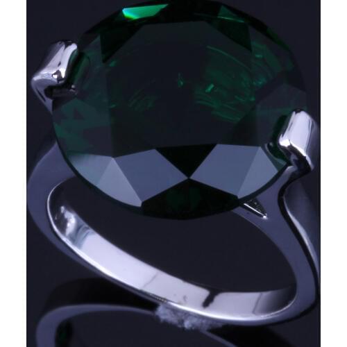 Majestic Round Green Cubic Zirconia Silver Plated Ring V0076