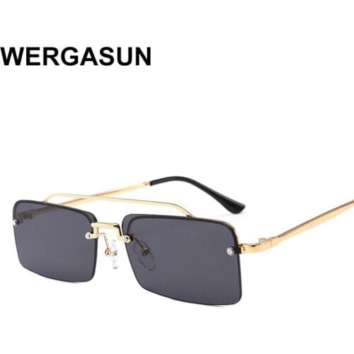 WERGASUN Fashion Rimless Sunglasses Women Trendy Small Rectangle Sun Glasses Summer Traveling Style Shades for men UV400