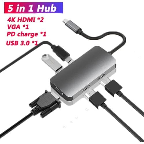 Dual HDMI HUB USB 3.0 HUB TYPE C VGA PD HDMI USB C Adapter Docking Station for Laptop Type C Hub Dock MST