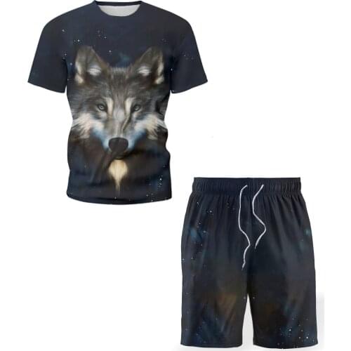 2021 summer mens round neck T-shirt suit sports running football training suit 3D printing short sleeve + pants