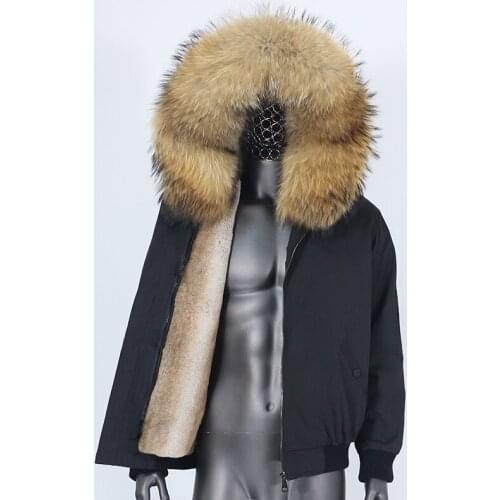 2021 Men Bomber Parkas Waterproof Winter Jacket Natural Real Raccoon Fox Fur Coat Collar Hooded Thick Warm Fashion Streetwear