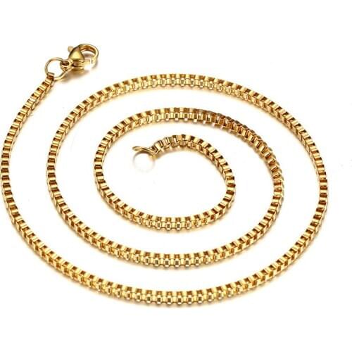 Punk Gold Tone 6.6MM Box Chain Necklace for Men Stainless Steel Italian Collana