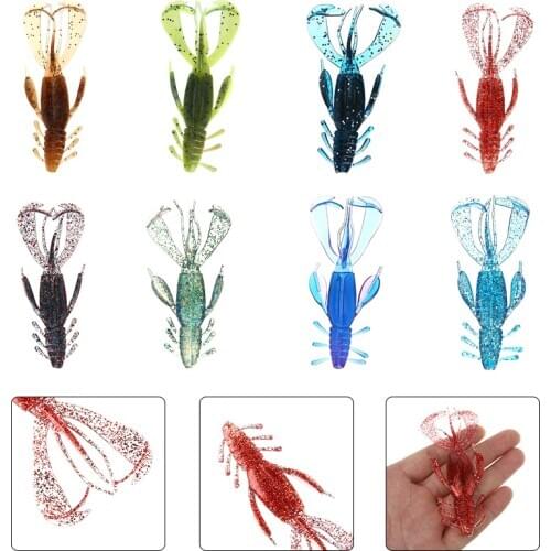 8pcs Jelly Crayfish Soft Fishing Lure Jigging Bait Artificial Crawfish Swimbait Fake Shrimp Baits Prawn Baits Simulation Hook