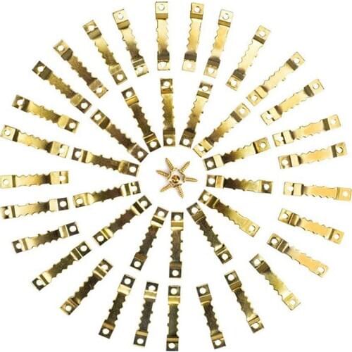 100 Pieces Picture Frame Hanging Sawtooth Hangers Kits Double Hole 200 Head Screws Wall Mounting Golden