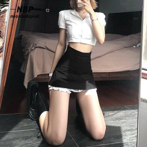 NEONBABIPINK Sexy Kawaii Mini Skirts with Shorts 90s Clothes Fairy Grunge Bottoms Womens Harajuku Egirl Black Skirt N94-CB17