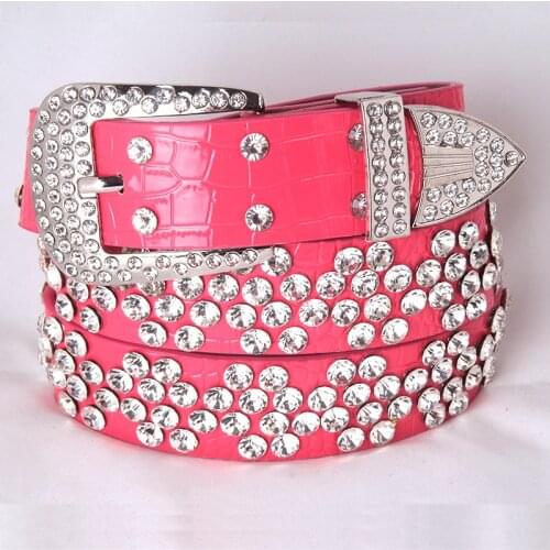 New Fashion Rhinestones Luxury Womens Belt 115cm Long PU Leather Wide Waist Belts Solid Color Shiny Crystal Female Jeans Strap