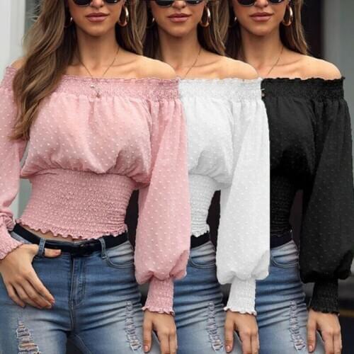 2020 New Fashion Womens Sexy Off Shoulder Crop Top Ladies Bardot Loose T Shirt Blouse Plus Size