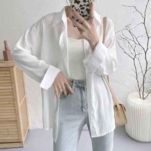 GOOHOJIO 2021 Summer New Loose Street Lady Shirts Sun Protection Women Shirt All-match Shirt Women Blouse Long Sleeves Female
