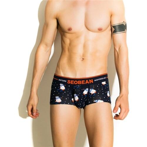 SEOBEAN New Mens Cotton Boxer Shorts Comfortable Low-Waist Printing Sexy Breathable Seamless Boxers