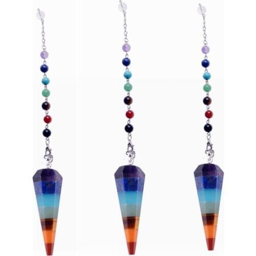 Wholesale 10pcslot 7 Chakra Stone Dowsing Pendulum Natural Raw Quartz Reiki Rainbow Yoga Jewelry For Woman Gifts