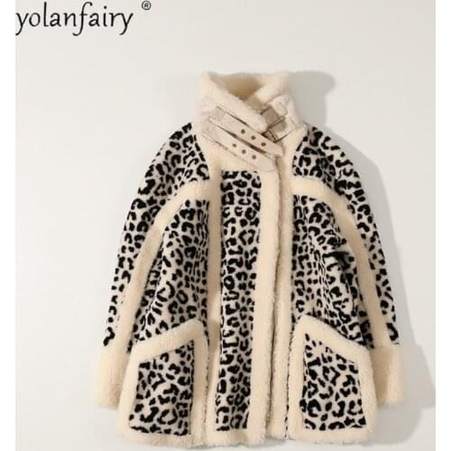 Real Fur Coat Female Fashion Leopard Autumn Winter Jacket Women 2020 Sheep Shearing Wool Fur Coat Ropa Invierno Mujer BW19763