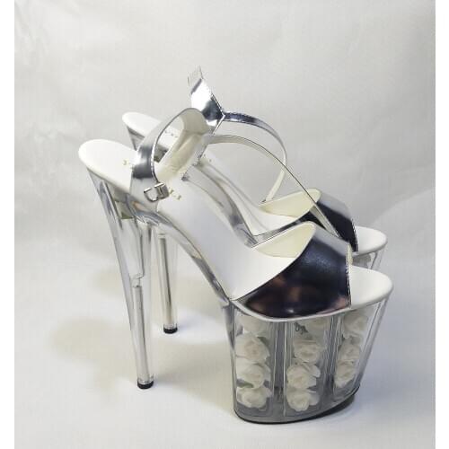 All-clear crystal white rose bag with size and size of sandals, 20cm high heels, romantic bridal shoes