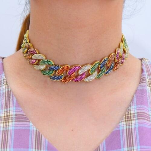 Luxury Exquisite Colorful zirconia Noble Chains Necklace Jewelry for Women Girl Bridal Wedding Full Shiny AAA CZ 2020