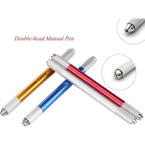 Double Head Permanent Makeup Pen for Microblading 2-in-1 Tattoo Manual Pen Machine for Eyebrow 3D Embroidered Lip Tebori Munsu