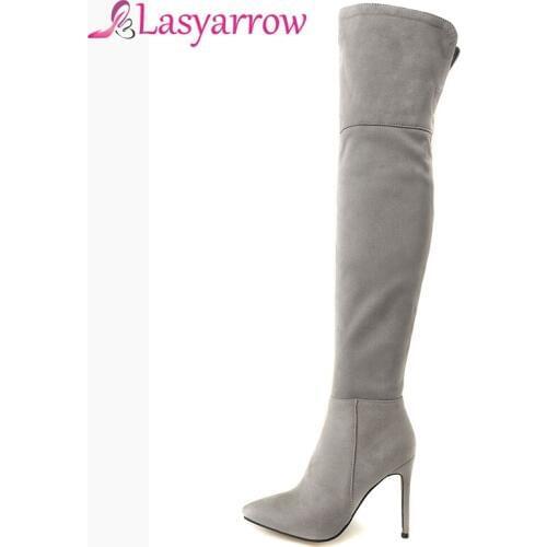 Lasyarrow Thigh High Stiletto Boots High Heel Zipper Long Botas Feminina Womens Sexy Slim Over the Knee Knight Boots Size 32-46