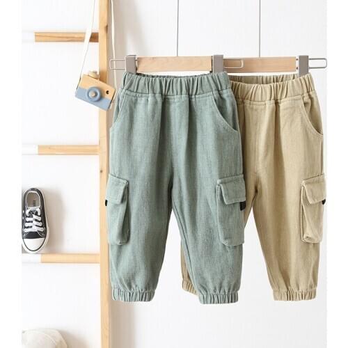 Toddler Boys Pants 2020 Autumn New Casual Loose Baby Trousers Fashion Korean Pocket Cargo Pants for Boy 2 3 4 5 Years Wholesale