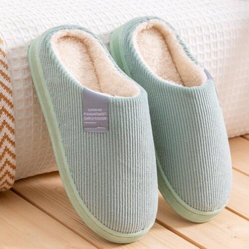 Women Fashion Shoes Stripe Corduroy Indoor Autumn and Winter Warm Slides female Plush Cotton Slippers Household