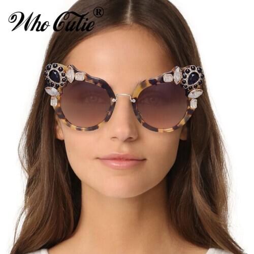 Oversized Baroque Cat Eye Sunglasses Women Brand Retro Vintage Rhinestone Diamond Cateye Leopard Frame Sun Glasses Shades OM577