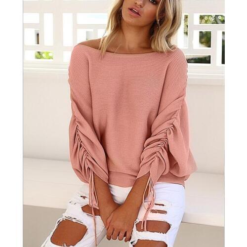 Knitted sweater women pullover female Casual loose Lace up Sleeve round neck winter sweater Autumn pull femme knit jumper