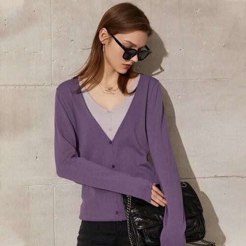 Spring Autumn Fake Two-piece Patchwork Cardigan Women Sweater V-neck Long Sleeve Knit Casual Pullovers Female Outwear Chic Tops