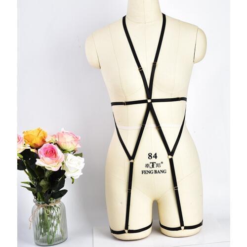Women Harajuku Goth Body Bondage Harness Elastic Adjust Bondage Garter Belt Fetish Halloween Top Cage Bra Set Sexy Lingerie