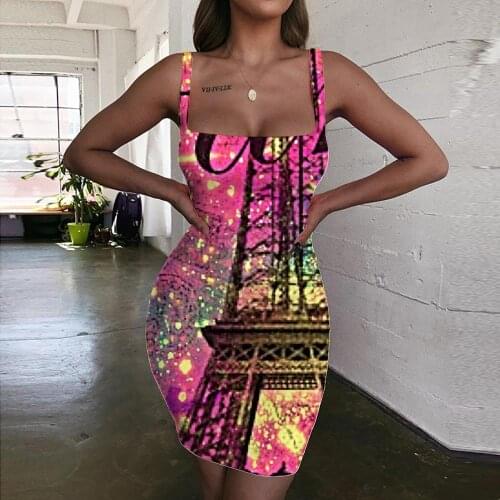 Giyu Brand Colorful Dress Women Paris 3d Print Art Vestido Sexy Womens Clothing Club Vintage Boho Fashion