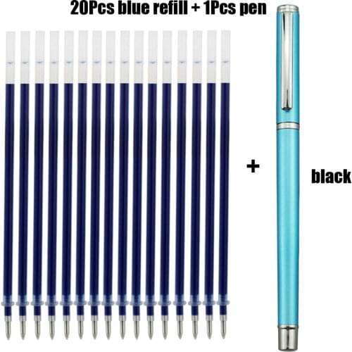 1+20Pcs High Quality Student Ballpoint Pen Black/Blue Ink Colored Gel Pen 0.5mm Replaceable Refills School Supplies Stationery