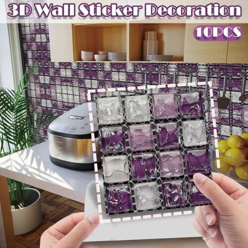 10pc 3D Mosaic Wall Tile Peel And Stick Self Adhesive Backsplash Diy Kitchen Bathroom Home Wall Sticker Vinyl Wall Stickers #50g