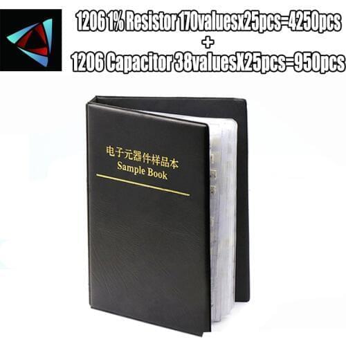 1206 SMD Resistor 0R~10M 1% 170valuesx25pcs=4250pcs + Capacitor 80valuesX25pcs=950pcs 0.5PF~22uF Sample Book