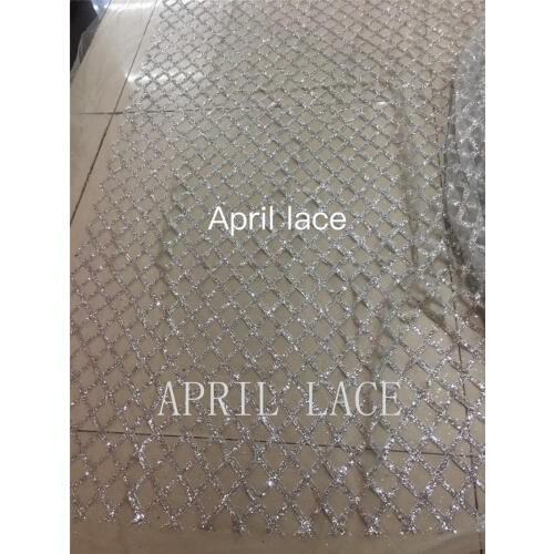 5 yards nw02 silver plaid dobby sexy glued sparkle glitter mesh net tulle lace fabric for sawing /evening dress