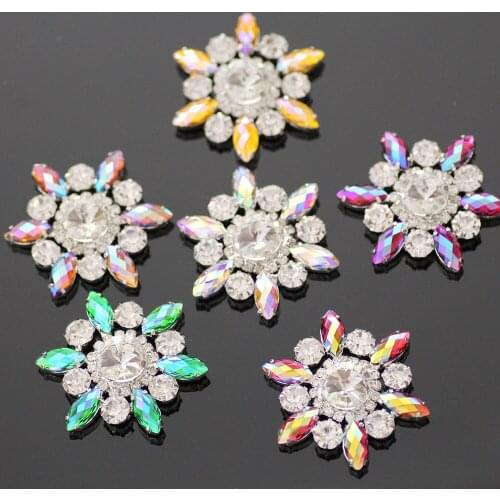 50mm Flower Rhinestone applique colorful crystal red green sew on rhinestone with silver flatback for Garments decoration