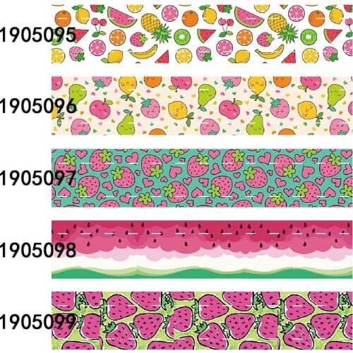 50 Yards/lot pineapple/ strawberry/watermelon printed summer ribbon and fold over elastic