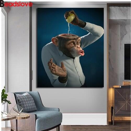 5D Cross Stitch Funny Lemon Monkey Diamond Painting Rhinestone Embroidery Full Square round Drill Mosaic picture by number