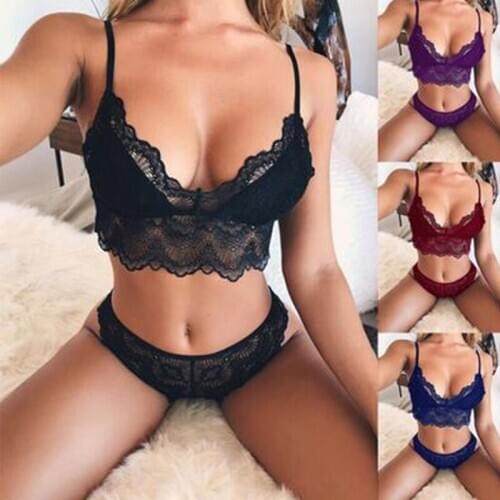 Seamless Lingerie Set Lace Sexy Bra Set Push Up Women Transparent Bra and Low Waist Brief Sexy Crop Top Soft Underwear Set