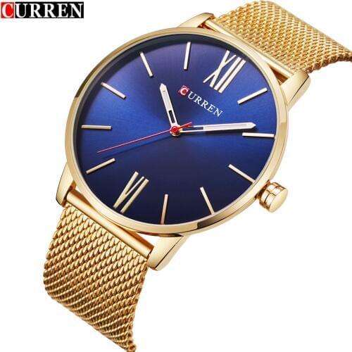 CURREN Top Brand Mens Watches Luxury Quartz Casual Watch Men Stainless Steel Mesh Strap Ultra Thin Dial Clock relogio masculino