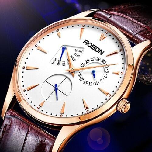 Ultra-thin Luxury Brand ROSDN Mens Watches Japan Quartz Movement Watch Men Sapphire 50M Waterproof Multi-function Watches R3188