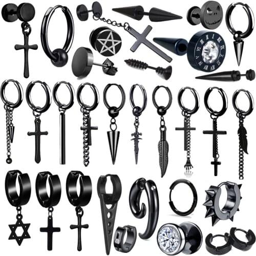 Black Punk Stainless Surgical Steel Stud Earrings For Men Women Small Vintage Hip Hop Ear Jewelry Accessories Earrings Wholesale