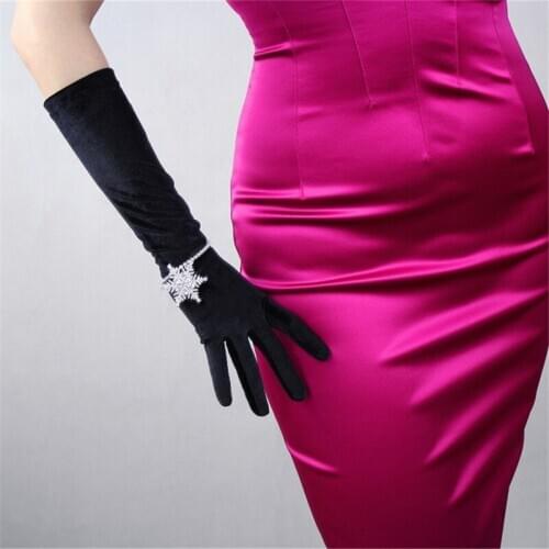 Black Velour Gloves 40cm Medium And Long Section Vestido de noche High Elastic Swan Velvet Gold Velour Touch Female WSR16